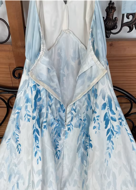 Fresh Printed A-Line Halter Neck Satin Long Formal Prom Dresses