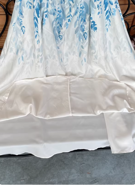 Fresh Printed A-Line Halter Neck Satin Long Formal Prom Dresses