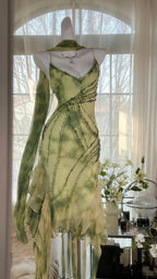 Fresh Rendering Green Beaded Chiffon Irregular Skirt Prom Dress