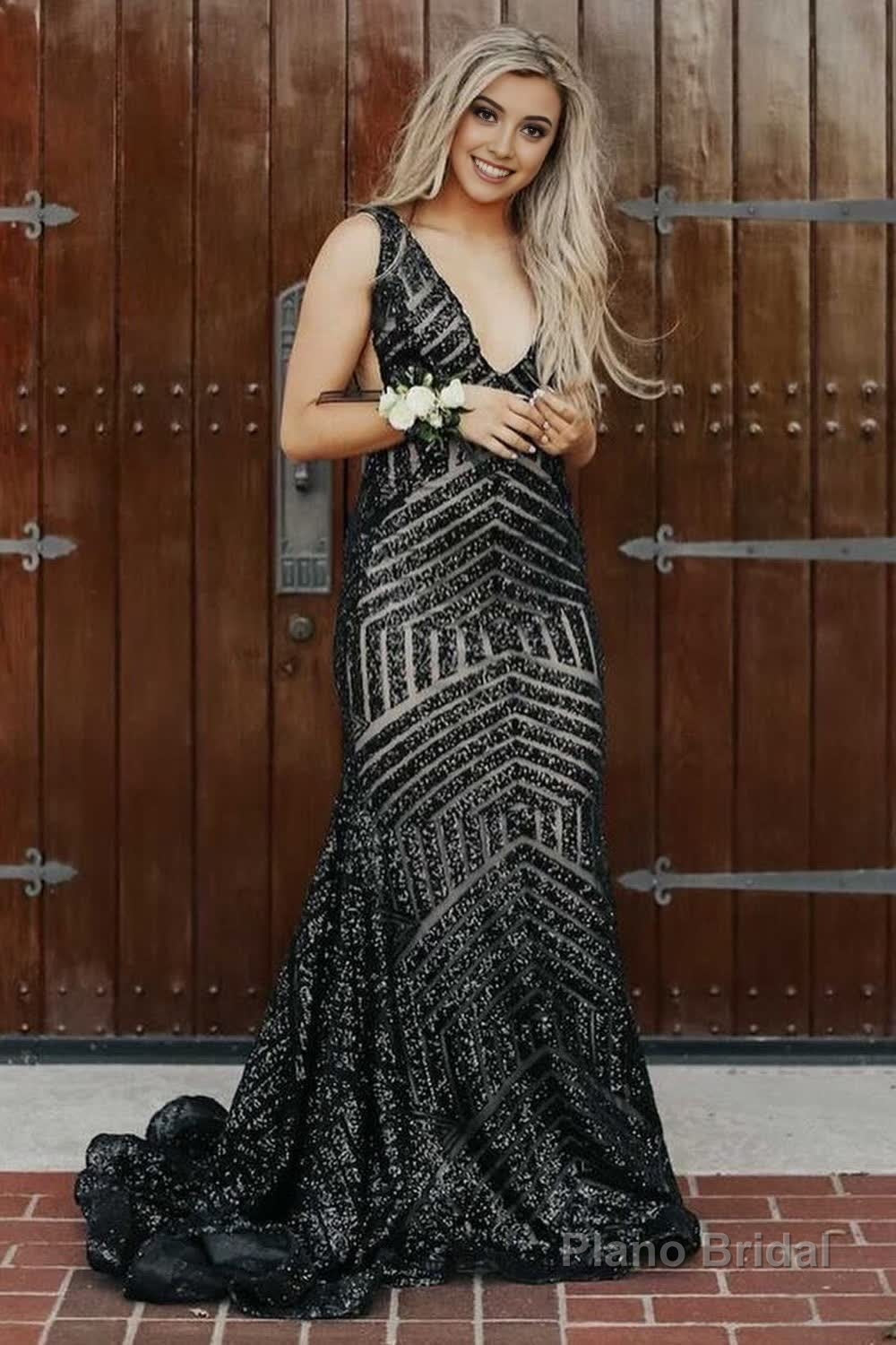 Fuchsia Deep V Neck Sequin Mermaid Prom Dress Secondary image