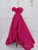 Fuchsia High Low Off Shoulder Party Dresses, High Low Formal Prom Dresses Formal Dresses