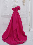 Fuchsia High Low Off Shoulder Party Dresses, High Low Formal Prom Dresses Formal Dresses