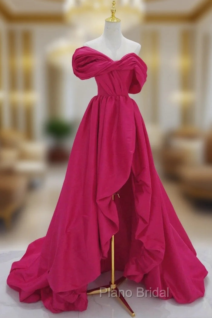 Fuchsia High Low Off Shoulder Party Dresses, High Low Formal Prom Dresses Formal Dresses Main image