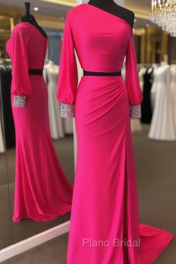 Fuchsia Mermaid Long Sleeve Formal Prom Dresses Main image