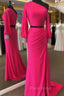 Fuchsia Mermaid Long Sleeve Formal Prom Dresses