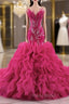Fuchsia Mermaid Strapless Beading Formal Prom Dresses