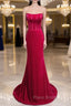 Fuchsia Mermaid Velvet Strapless Formal Prom Dresses