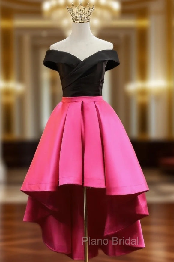 Fuchsia Satin Off the Shoulder  Formal Prom Dresses
