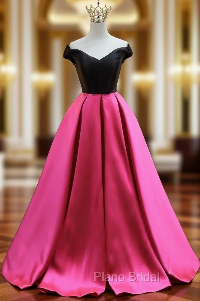 Fuchsia Satin Off the Shoulder Formal Prom Dresses Main image