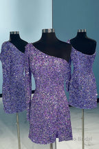 Fuchsia Sequins Homecoming Dress with Sleeves