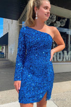 Fuchsia Sequins Homecoming Dress with Sleeves