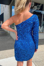Fuchsia Sequins Homecoming Dress with Sleeves