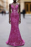 Fuchsia Sequins Spaghetti Straps Formal Prom Dresses
