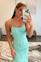 Fuchsia Spaghetti Straps Appliques Prom Dress