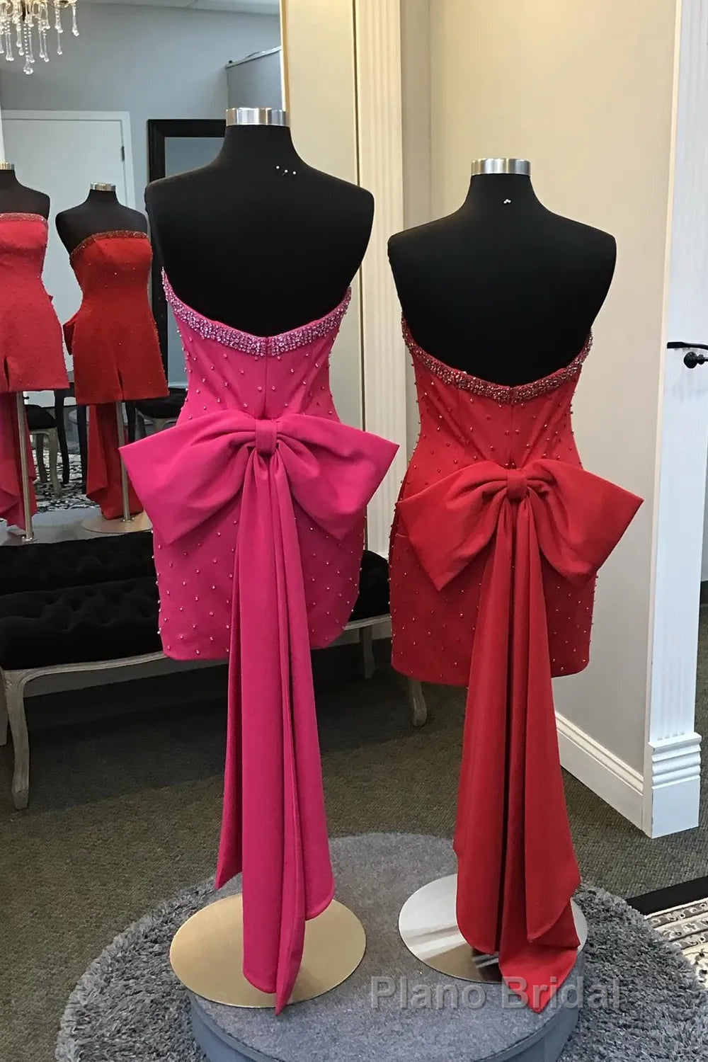 Fuchsia Strapless Beaded Bodycon Short Homecoming Dresses with Bow Secondary image