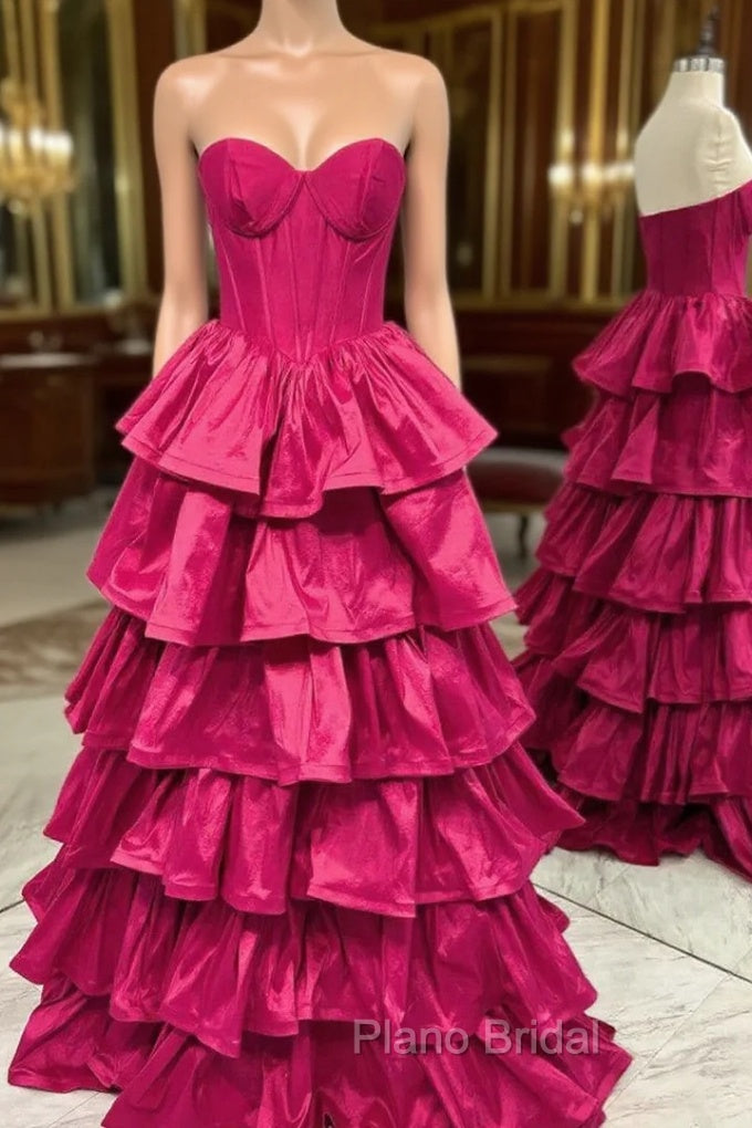 Fuchsia Strapless Tiers Formal Prom Dresses Main image