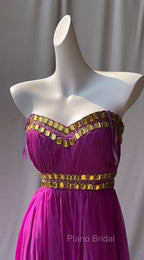 Fuchsia Sweetheart Neckline Retro Chiffon Ball Gown Bright Wedding Dresses