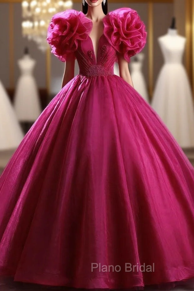 Fuchsia Tulle Beading Quinceanera Dresses