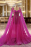 Fuchsia Tulle Square Beading Formal Prom Dresses