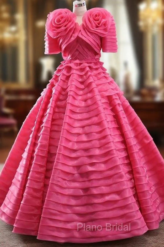 Fuchsia V-neck Tiers Formal Prom Dresses With Jacket Main image
