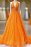 Elegant Orange Halter A-Line Long Party Dresses