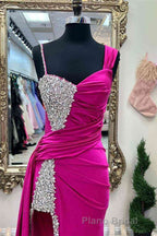 Chic Fuchsia Beaded Long Porm Dresses