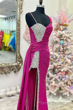 Chic Fuchsia Beaded Long Porm Dresses