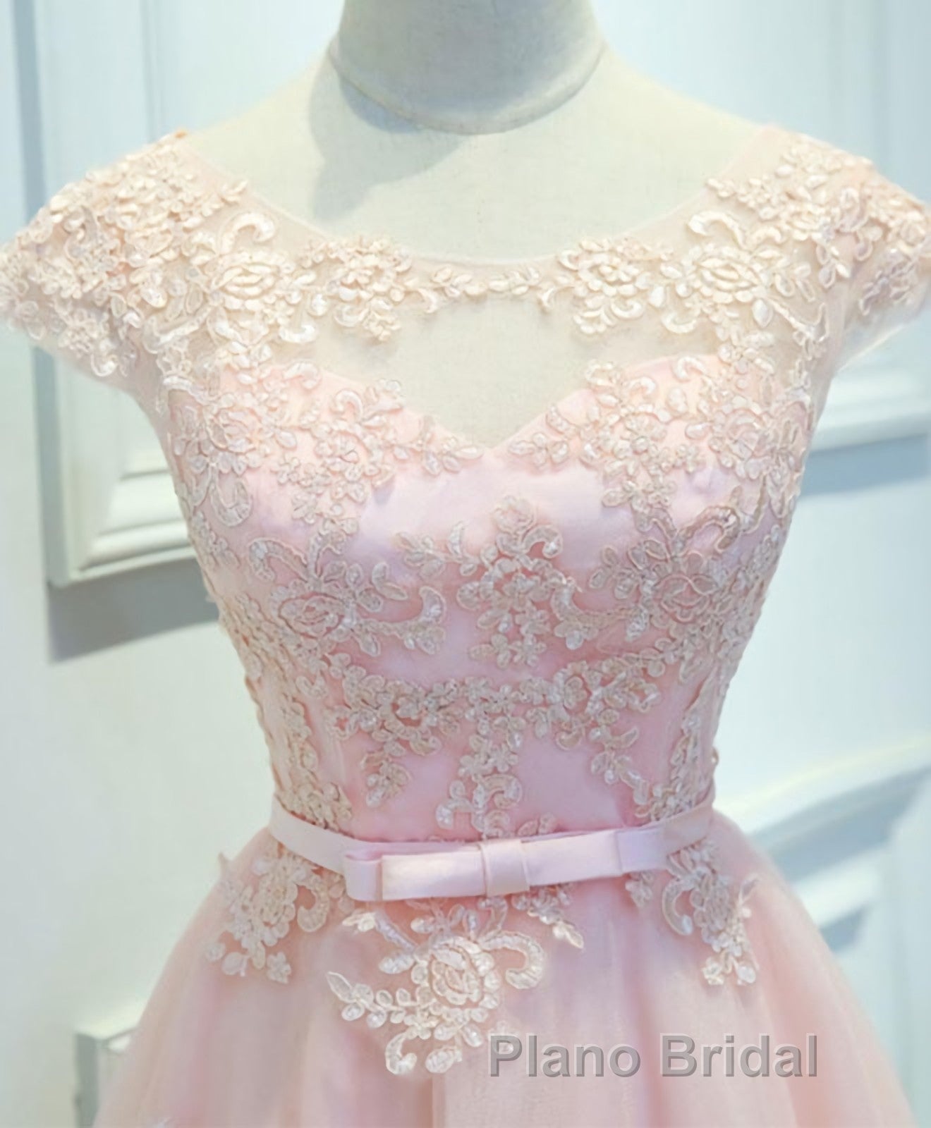 Pink Lace Tulle Short Formal Prom Dresses, Pink Evening Dresses Secondary image
