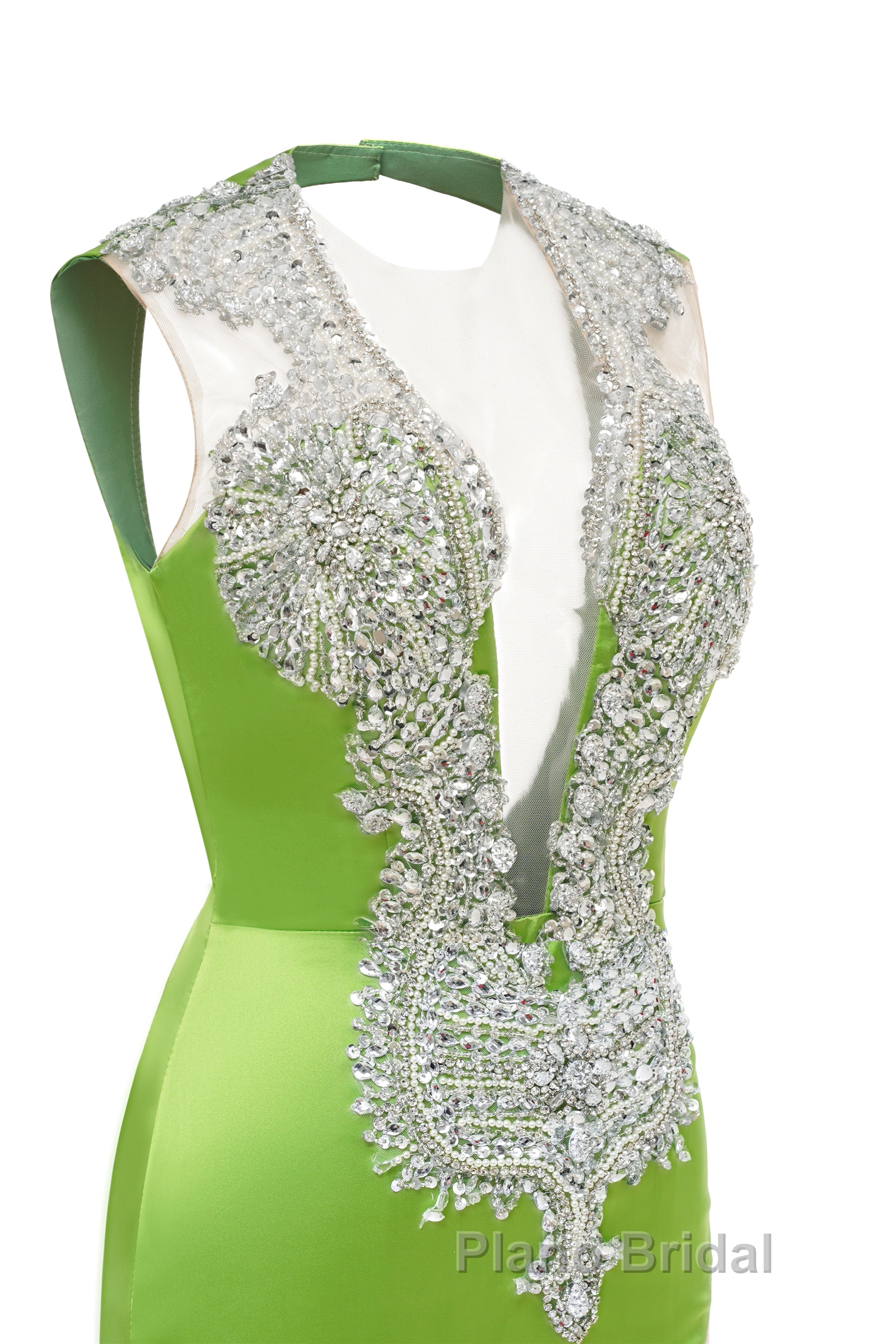 V-Neck Mermaid Brush Train Hollow Sleeveless Beading Evening Dress