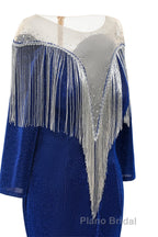 Deep V-neck Shiny Royal Blue Long sleeves Mermaid Formal Prom Dress