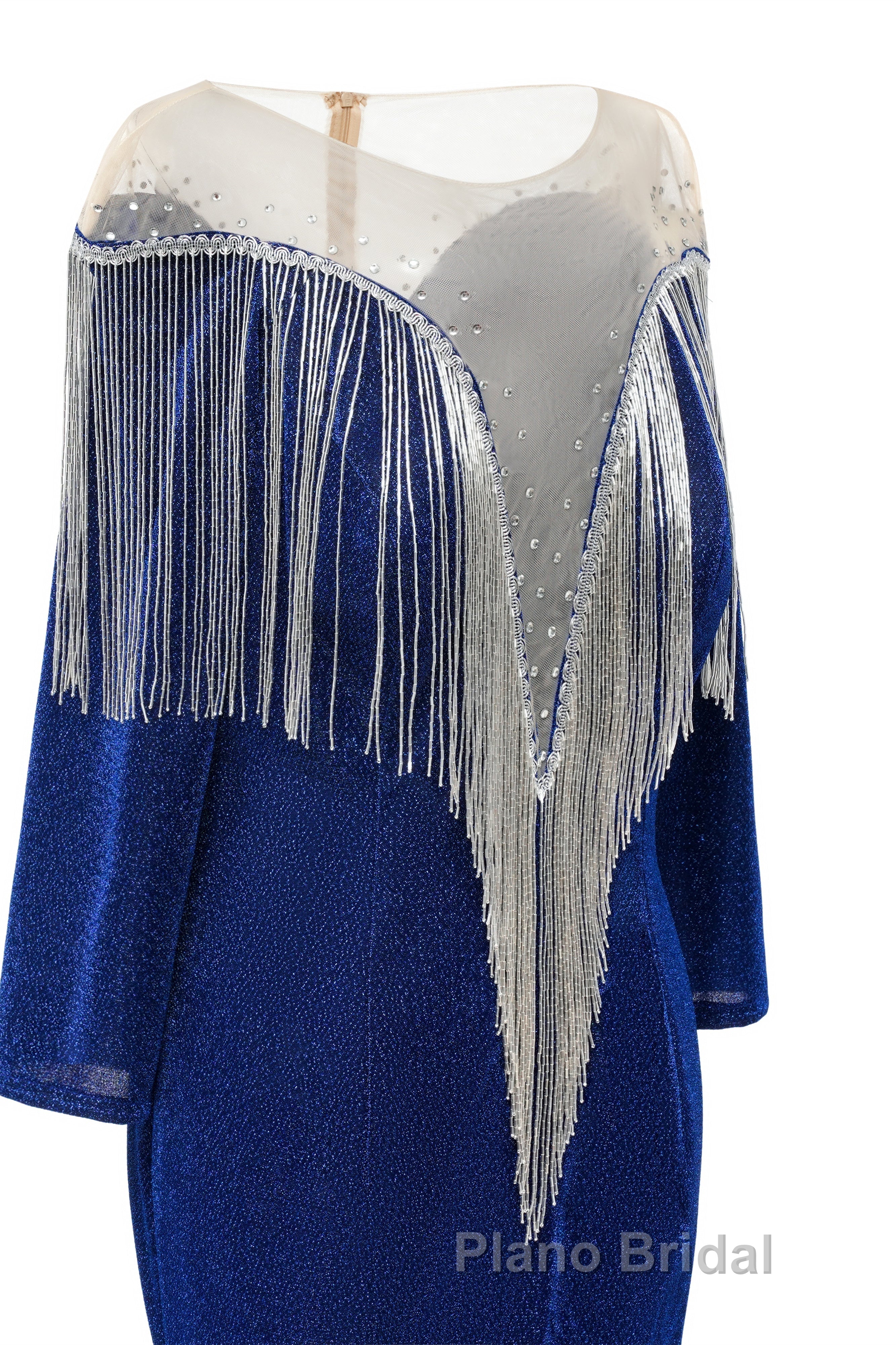 Deep V-neck Shiny Royal Blue Long sleeves Mermaid Formal Prom Dress