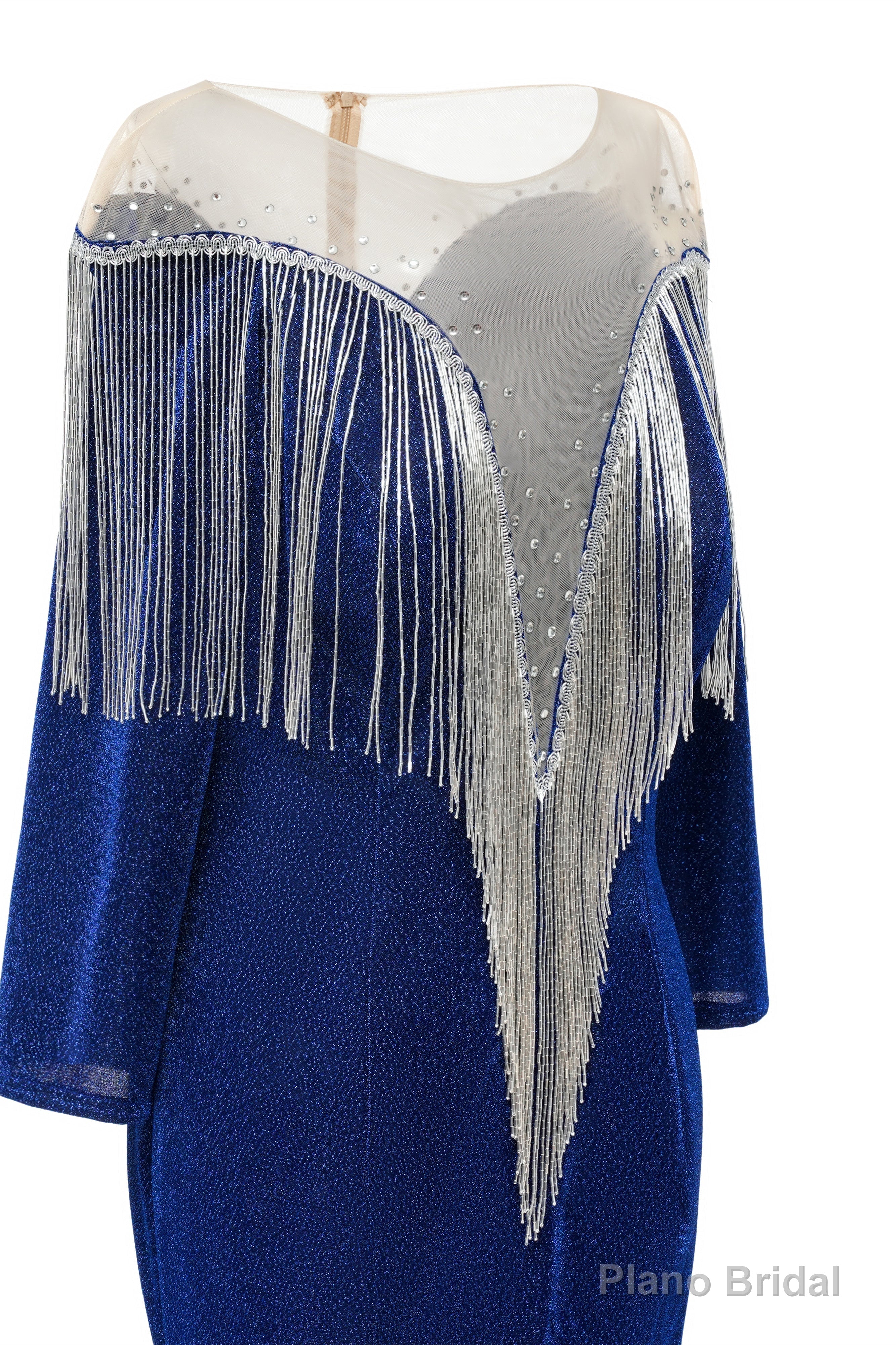 Deep V-neck Shiny Royal Blue Prom Dresses Long sleeves Mermaid Evening Party Dresses