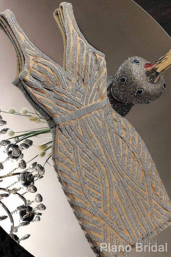 Champagne Beads Short Prom Dress, Champagne Evening Dress Secondary image