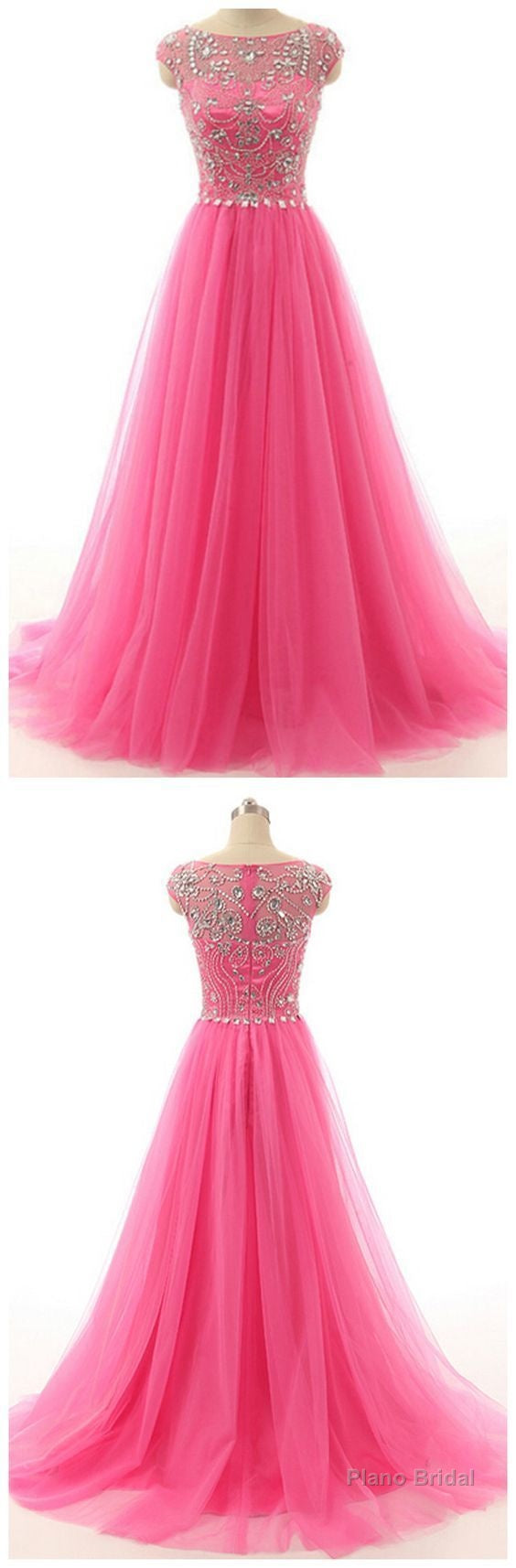 Long Evening Dress, Tulle Evening Dress, Cheap Evening Dress, Beads Evening Dress, A Line Evening Dress, Crystal Evening Dress Main image
