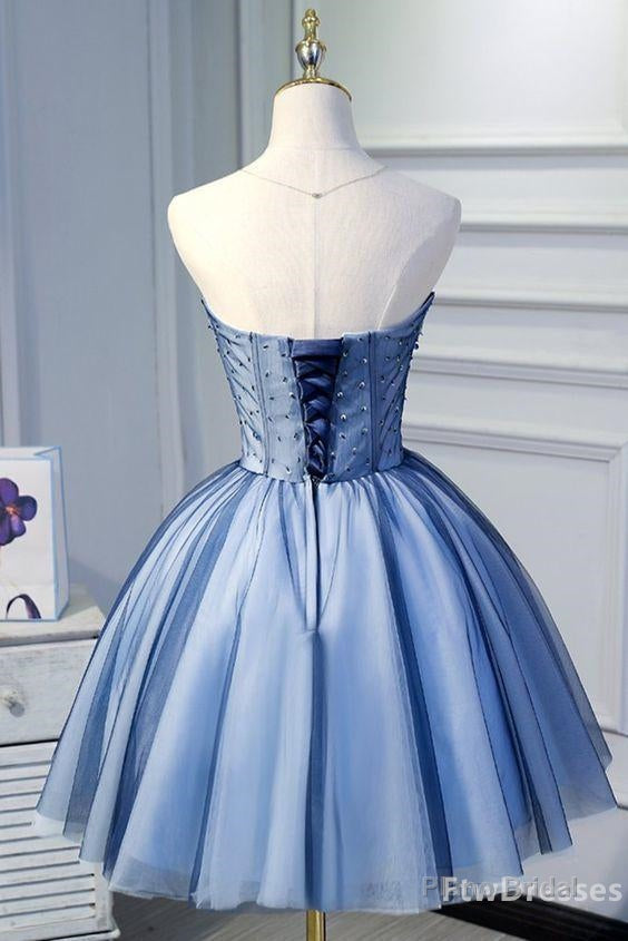 cute strapless beaded short party dress sweetheart mini bridesmaid dresses Secondary image