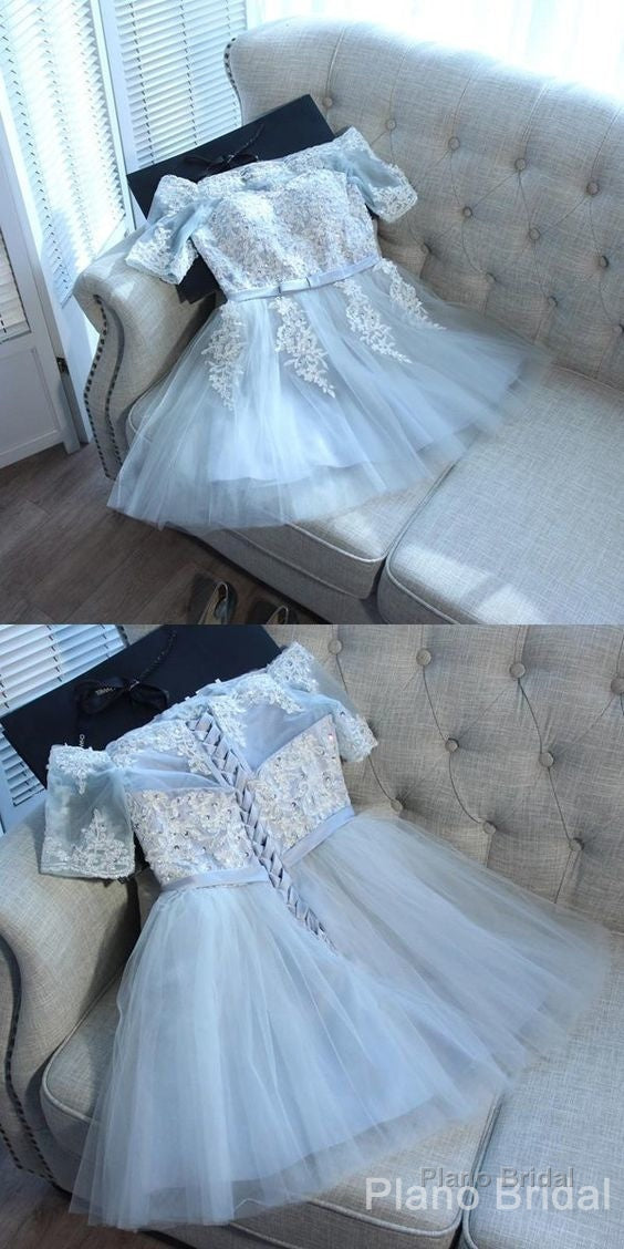 A Line Off Shoulder Tulle Homecoming Dresses With Appliques Secondary image