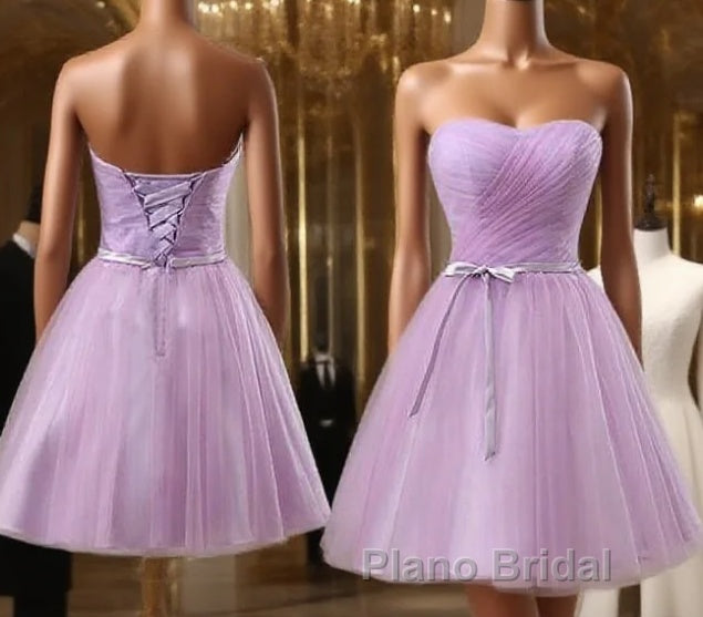 Youthful Lavender Homecoming Dresses, Sweetheart Short Formal Prom Party Dresses, Ruched With Sash Bridesmaid Dresses Main image