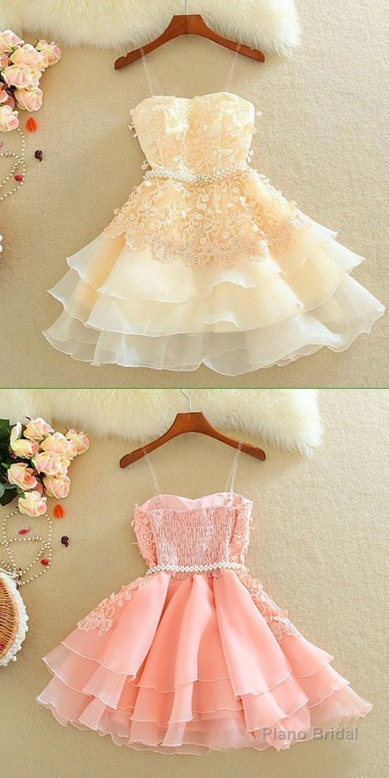 Lovely Homecoming Dress, Sweetheart Mini Homecoming Dress, Lace Appliques Layered Homecoming Dresses Main image