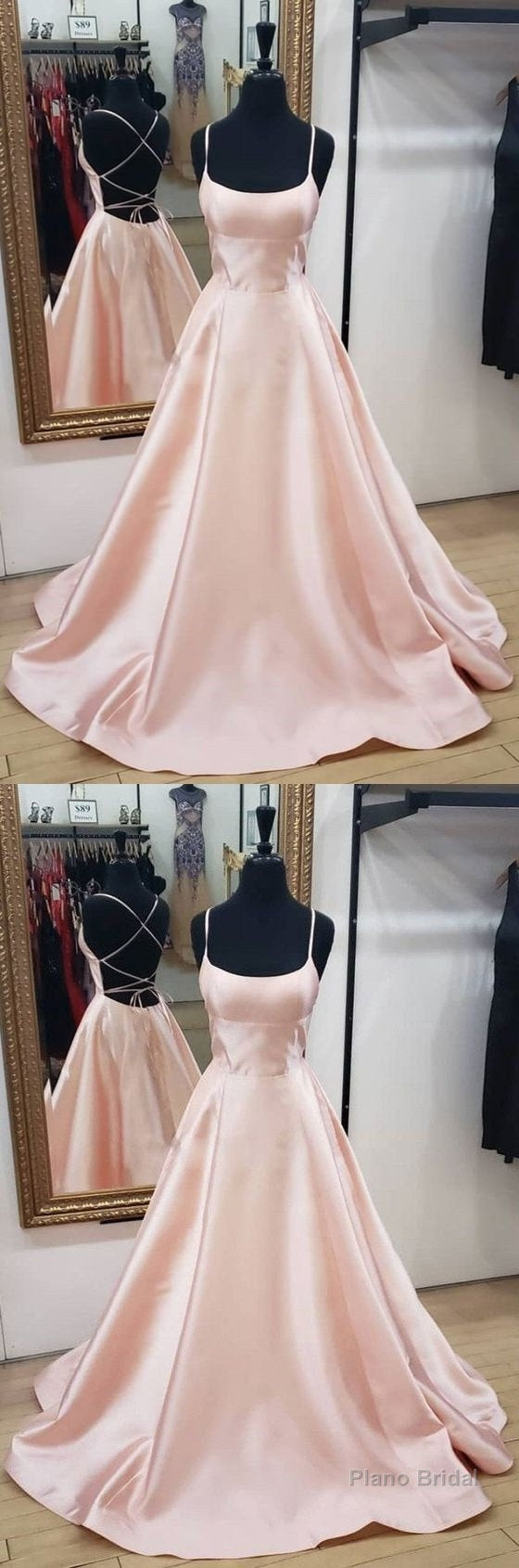 Simple Pink Satin Long Prom Dress, Pink Evening Dress