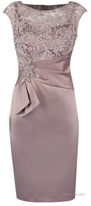 Sheath Grey Bateau Cap Sleeves Mother Of The Bride Dress With Lace Appliques Main image