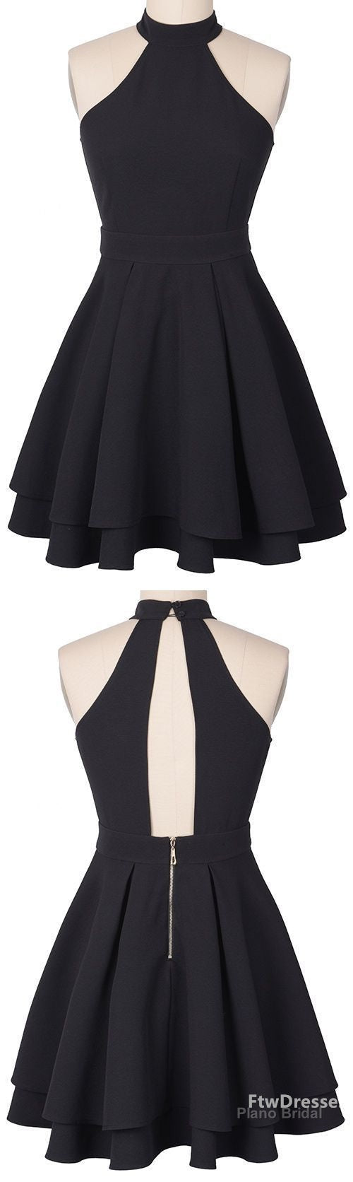 charming black halter homecoming dresses sleeveless mini prom homecoming dress Main image