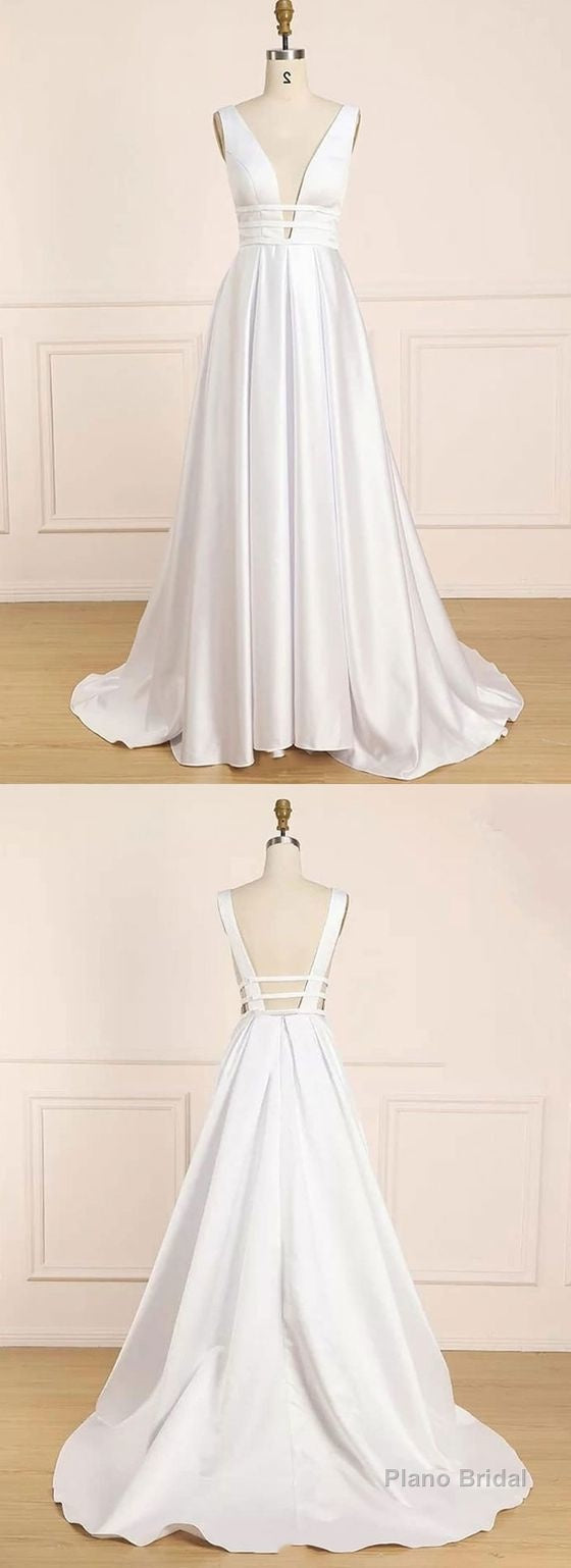 Simple V Neck Satin Long Prom Dress, Evening Dress Main image