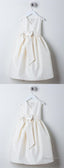 Simple Ivory V Neck Sleeveless A Line Satin Flower Girl Dresses With Bowknot
