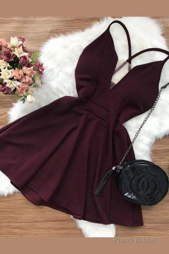 A Line Homecoming Dresses, Sexy A Line Deep V Neck Open Back Short Homecoming Cocktail Party Dresses Main image