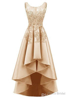 In Stock Pretty Tulle Amp Satin Scoop Neckline Hi Lo A Line Prom Dresses With Hot Fix Rhinestones Amp Lace Appliques