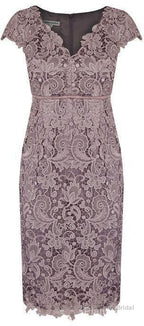 Sheath V Neck Cap Sleeves Lace Empire Mother Of The Bride Dress With Sash