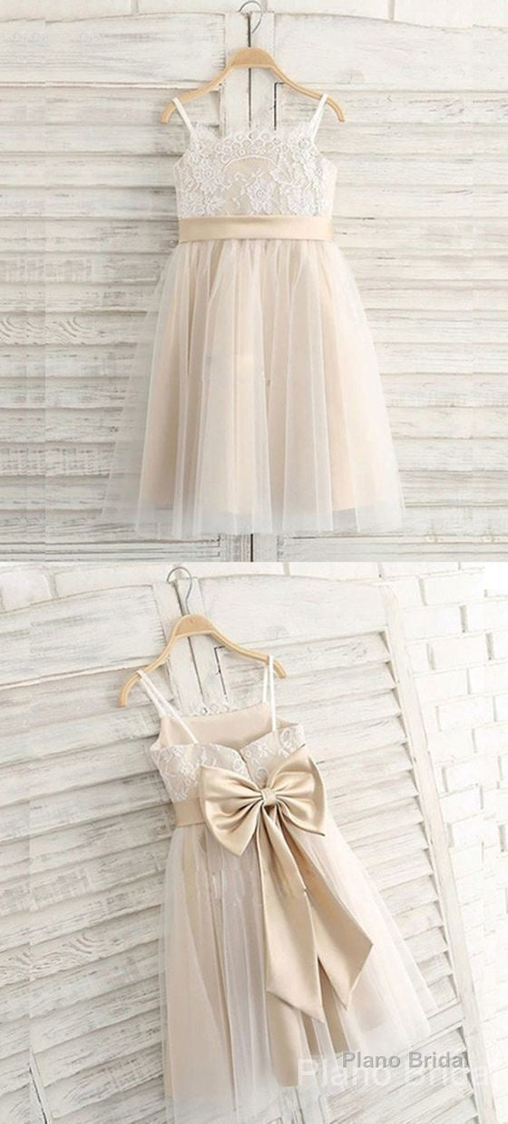 A Line Spaghetti Straps Light Champagne Flower Girl Dress With Lace Secondary image