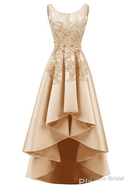 In Stock Pretty Tulle Amp Satin Scoop Neckline Hi Lo A Line Prom Dresses With Hot Fix Rhinestones Amp Lace Appliques Secondary image