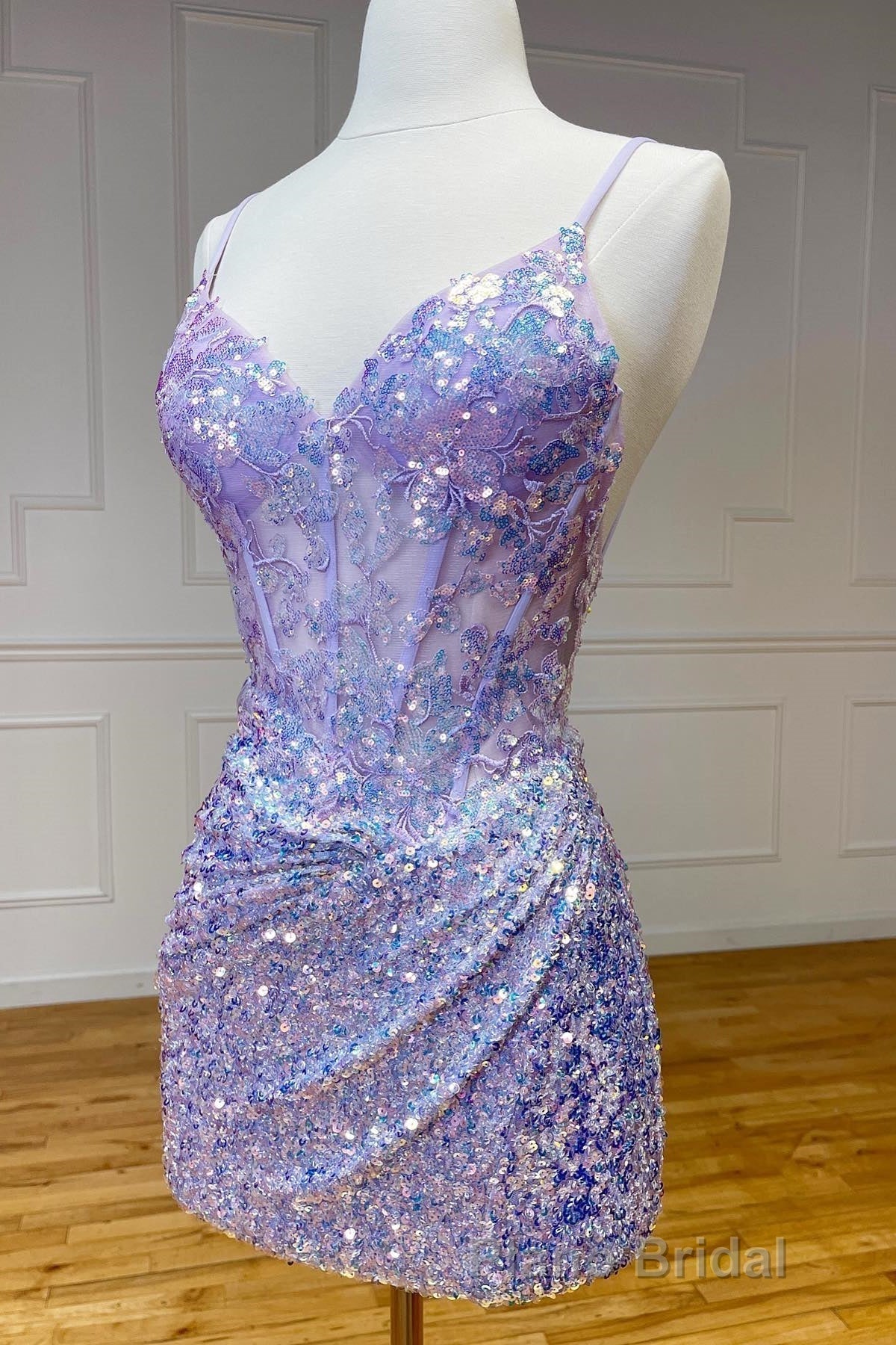 Purple Straps Sequined Embroidery Sheath Homecoming Dresses Secondary image