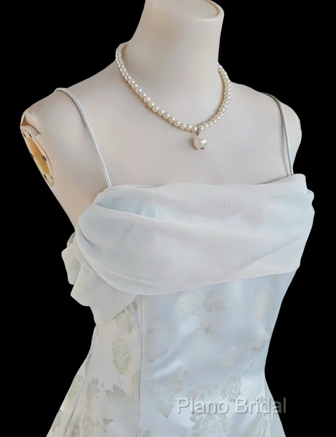 Gentle Blue A-Line Spaghetti Strap Satin Chiffon Long Formal Prom Dresses Birthday Dresses Graduation Formal Prom Dresses